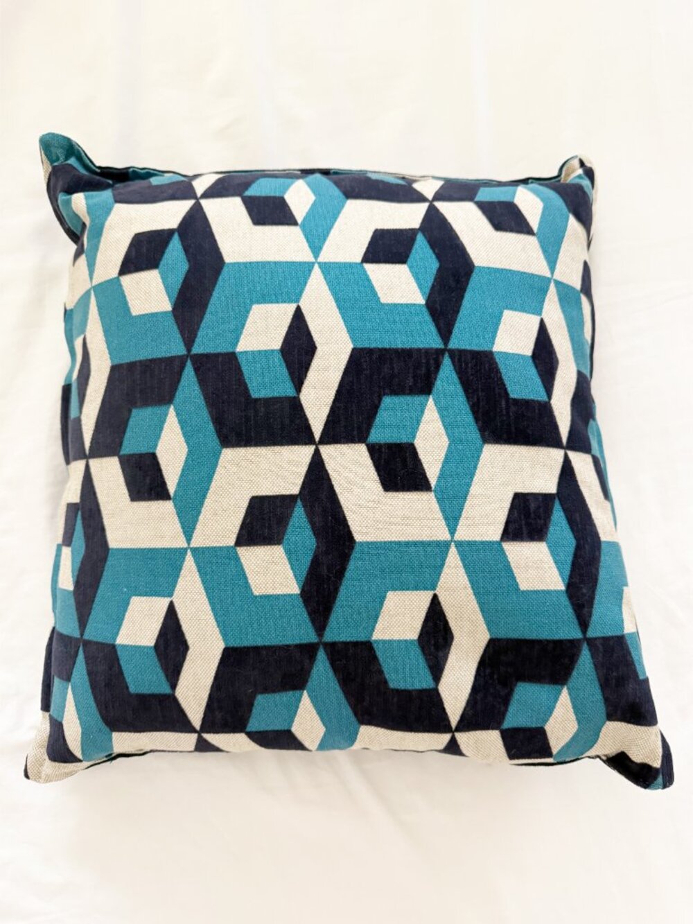 Geometric Throw Accent Square Pillow in Blue 20x19 - Picture 3 of 3